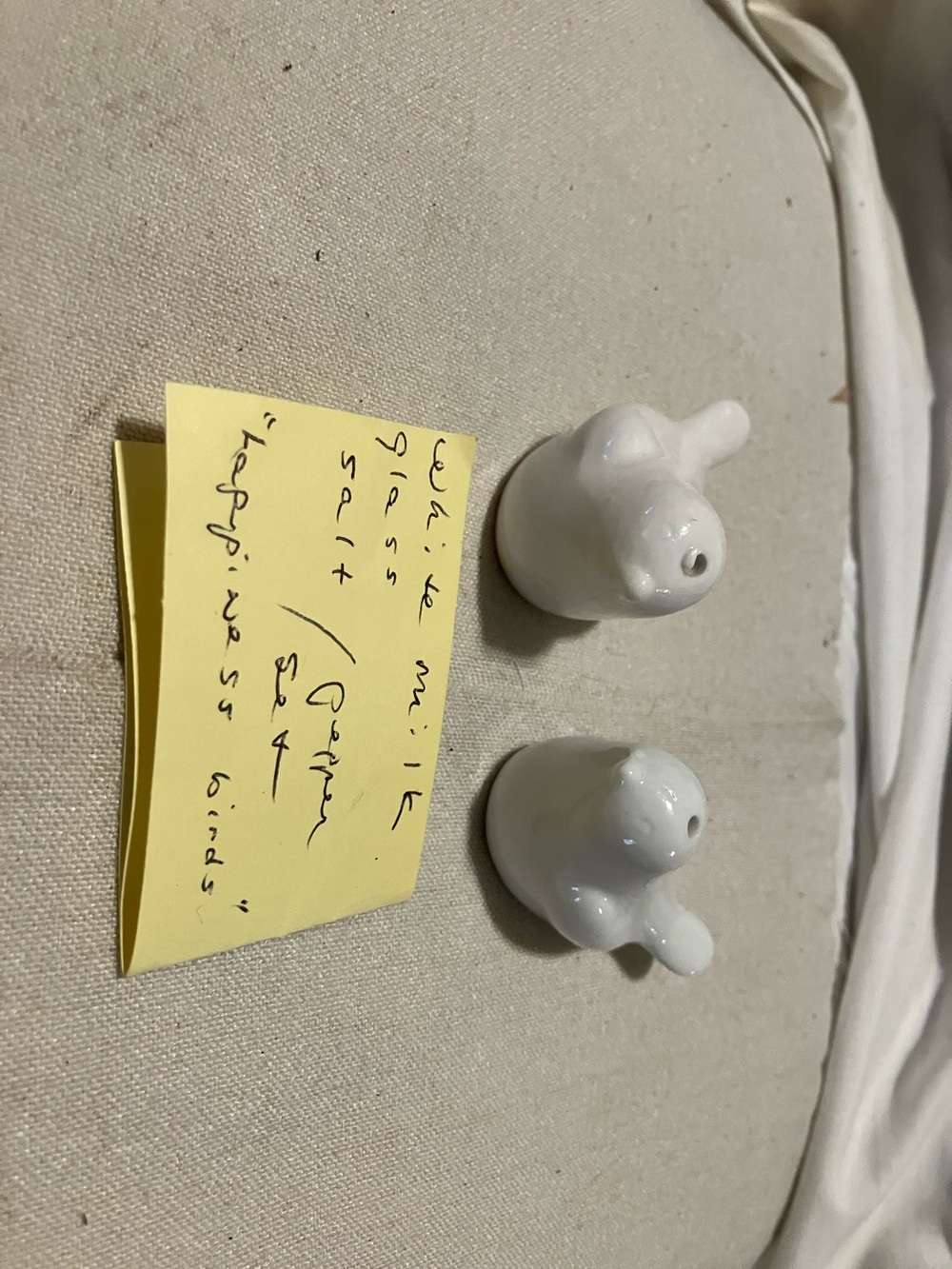 Vintage  white milk glass mini salt n pepper shakers   Birds of Happiness set